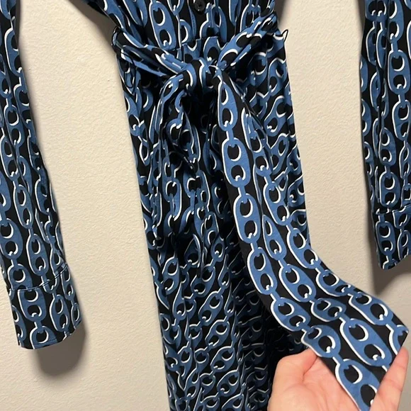 BODEN Laura Jersey Midi Shirt Dress, Blue, Geo Chain, Size 4L - Picture 7 of 12